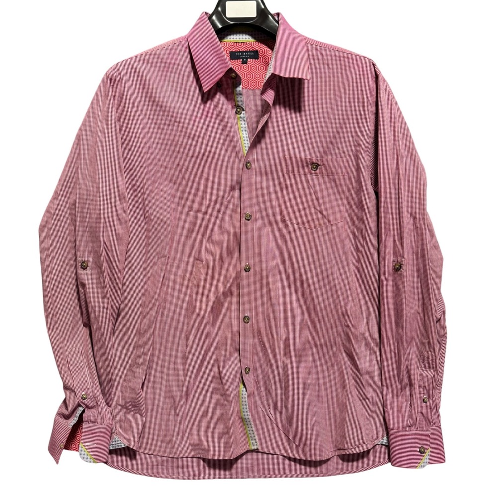Ted Baker London Mens Button Down‎ Shirt Softcheck Size 6 Roll Tab L/S 2XL